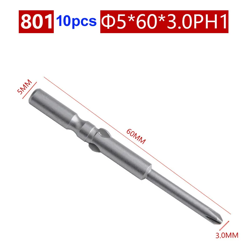 10 teile/los 801 Elektrische Schraubendreher bit 60mm Länge Runde Schaft Magnetische Phillips Kreuz schraube fahrer Bits set PH00 PH0 PH1 PH2 – Detail 15