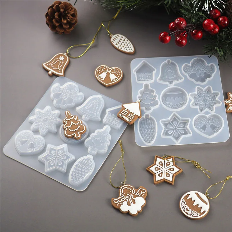 Epoxy Christmas DIY Crystal Epoxy Mold Christma Tree Snowflake Elk Pendant Silicone Mold Keychain Listing Jewelry Silicone Resin