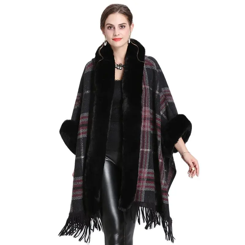 Women Winter Shawl Street Fashion Fur Collar Hooded Knit Woolen Cloth Cloak Cardigan Outwear Oversized Cardigan Coat свитер