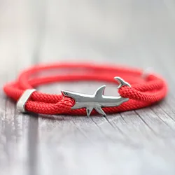 Fashion Hand Braided Shark Viking Bracelet Handmade Red String Braslet For Men Wristband Rope Adjustble Jewelry Homme