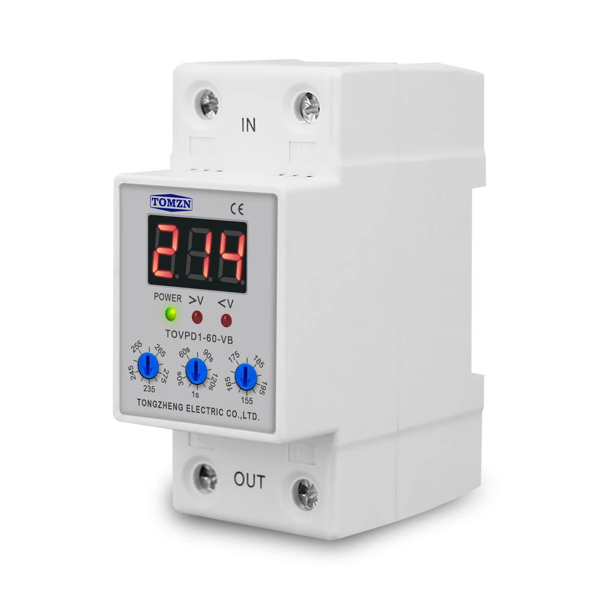 TOMZN LED Display 230V 40A 60A DIN Rail Adjustable Over Under Voltage Current Protective Device Protector Relay with Button