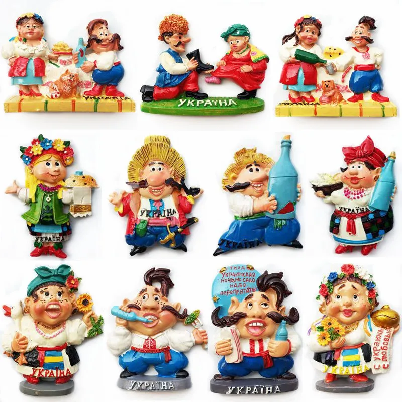 Hand-painted Ukraine Family Life Folk Costumes 3D Fridge Magnets Souvenirs Refrigerator Magnetic Stickers Gift Collection
