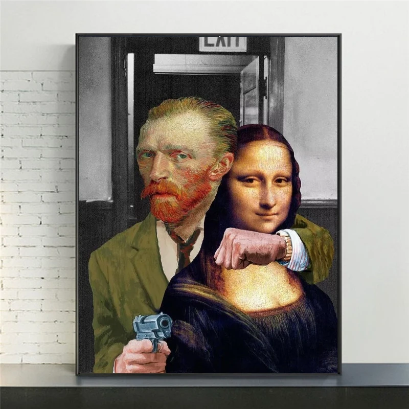 

Funny Art Van Gogh and Mona Lisa Canvas Posters and print Abstract Famous Oil Paintings on Canvas Wall Pictures for Home Cuadros