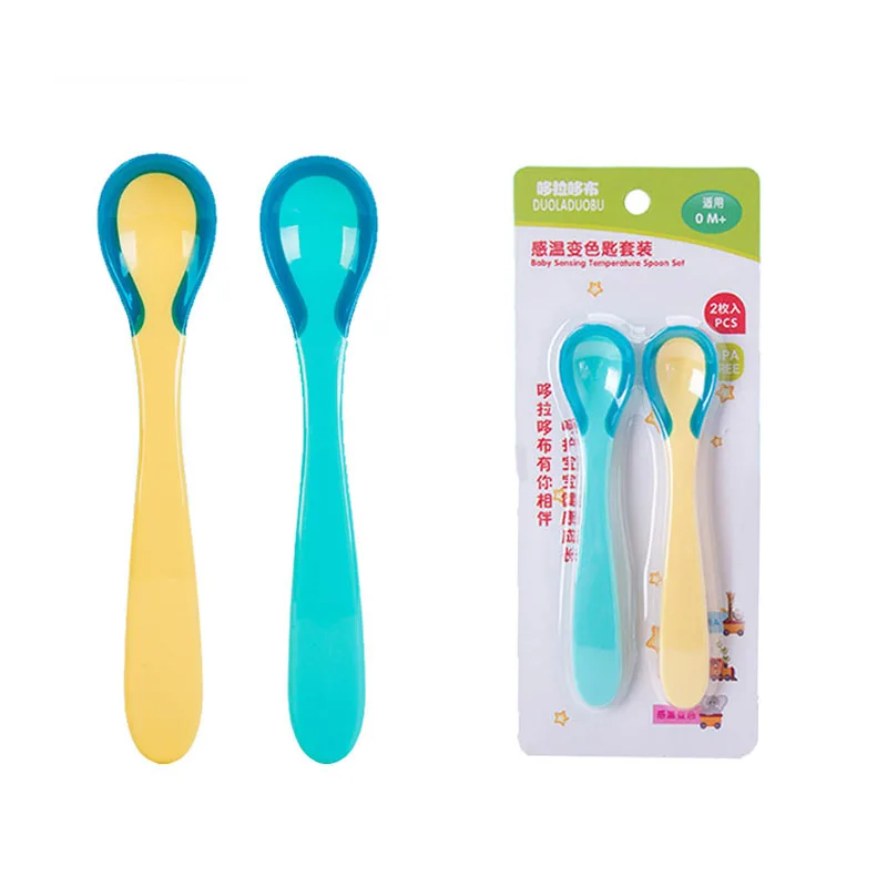 2 PCS Baby Temperature Sensing Spoon Safety Silicone Feeding Flatware Spoon For Baby Self Feeding Infant kids Baby dishes