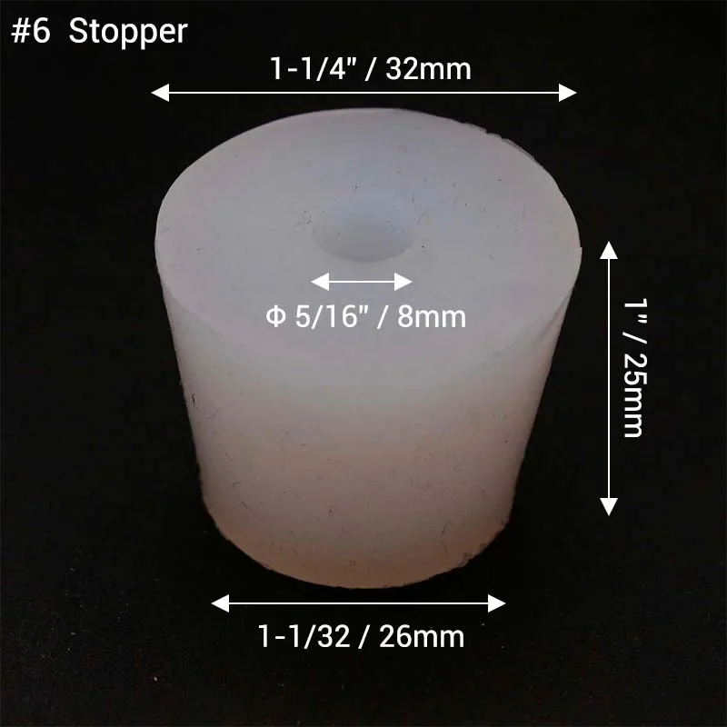 Drilled Silicone Stopper Carboy Bung #6 Silicone Stopper with 8mm Hole for Airlock Food Grade