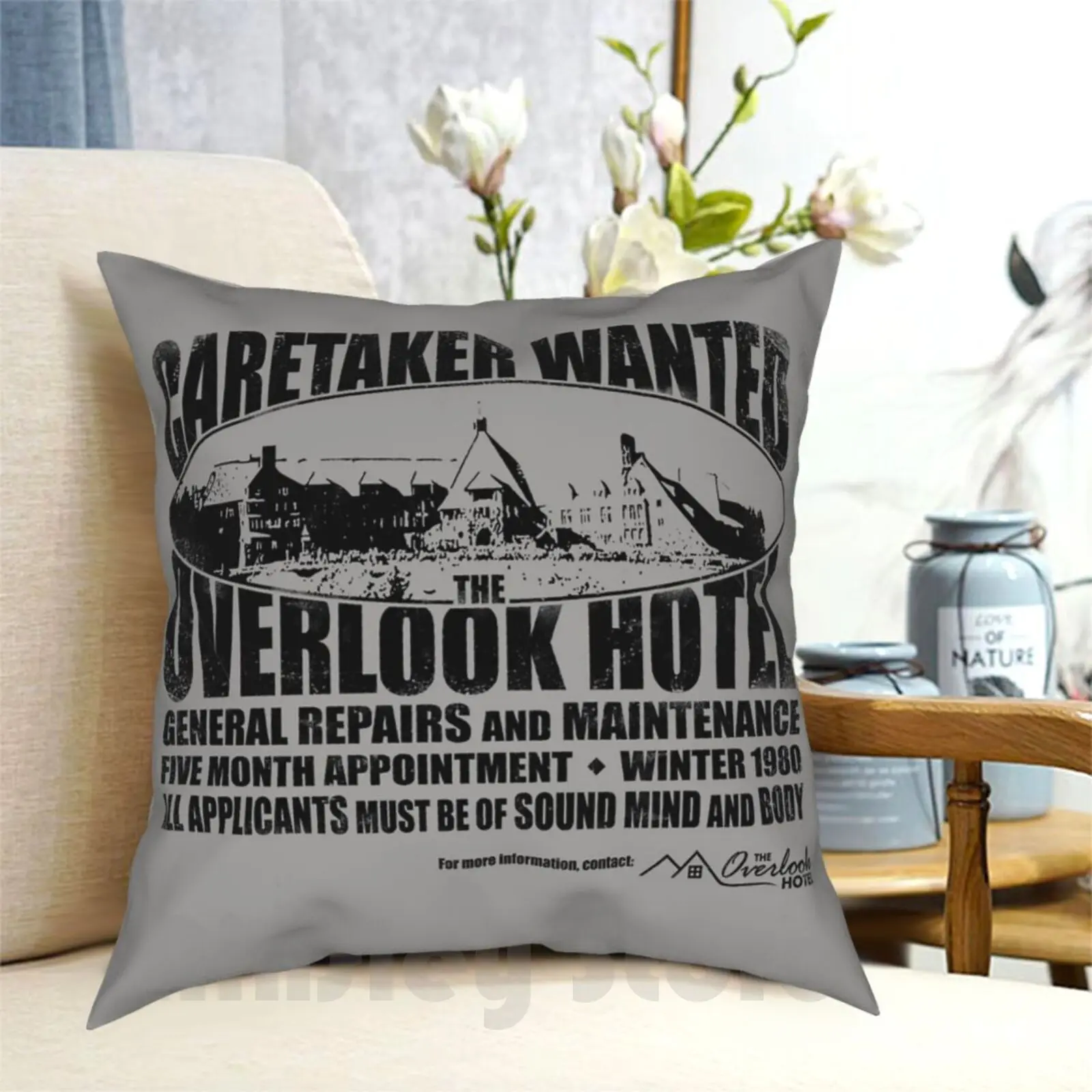 Caretaker Wanted Pillow Case Printed Home Soft Throw Pillow Caretaker Wanted Overlook Hotel Overlook Hotel Overlook