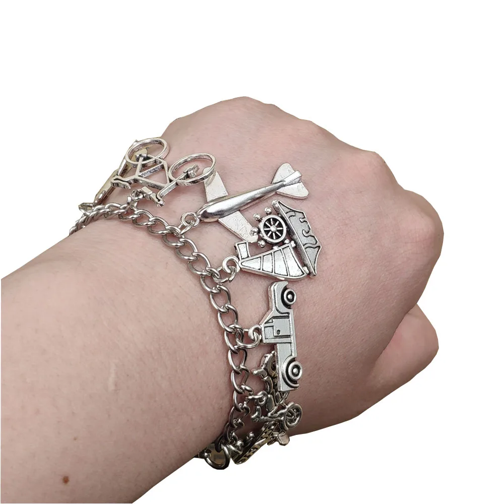Antique Silver Plated Manual Traffic Tools Series Plane Car Sailboat Bicycle Signs Chain Bracelet Men Birthday Gift CW007-010