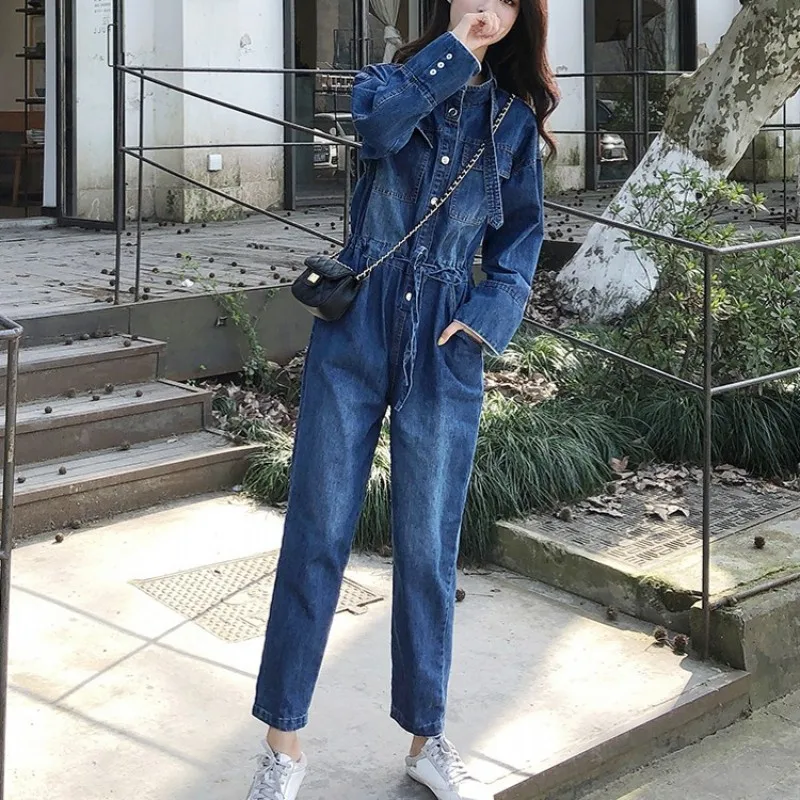 Combinaison en Denim pour femmes, combinaison une pièce, Style copain, combinaison Cargo, longue, décontracté, à lacets