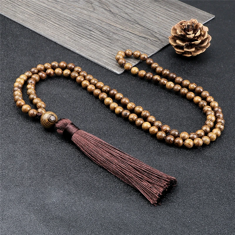 6mm Wooden Beads Necklaces Rosary Meditation Yoga Spirit Jewelry 108 Mala Beaded Tassel Necklace Accessories Gifts for Men Women