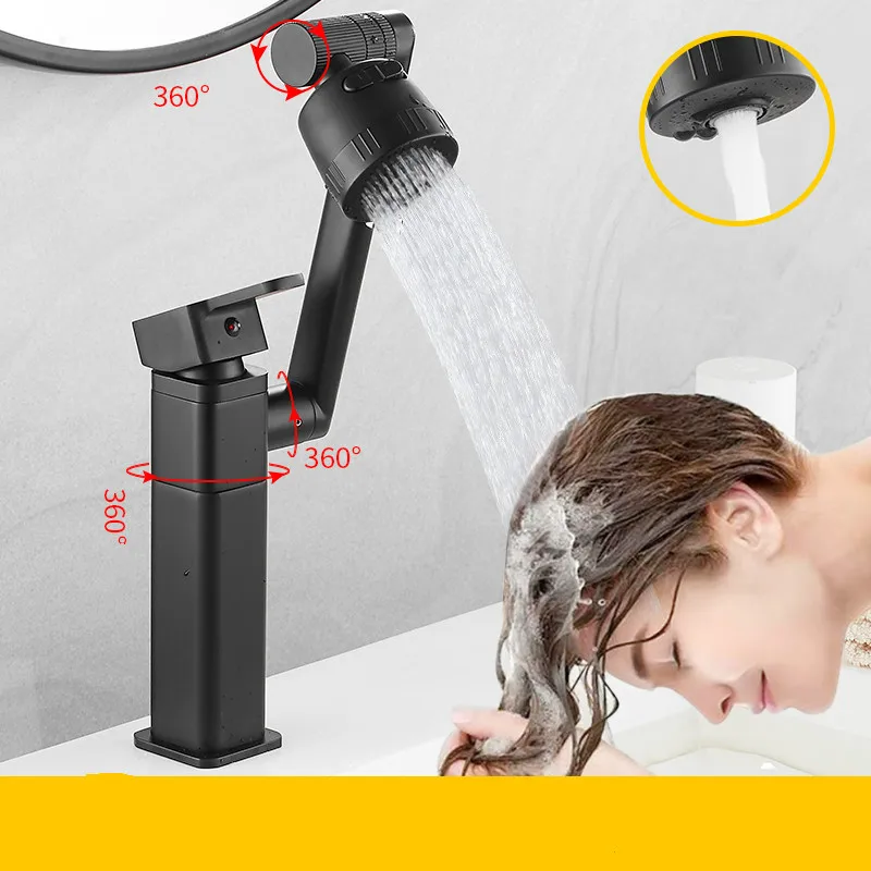 Matte Black Kitchen Faucet Deck Mounted Mixer Tap 360 Degree Rotation Stream Sprayer Nozzle Kitchen Sink Hot Cold Taps