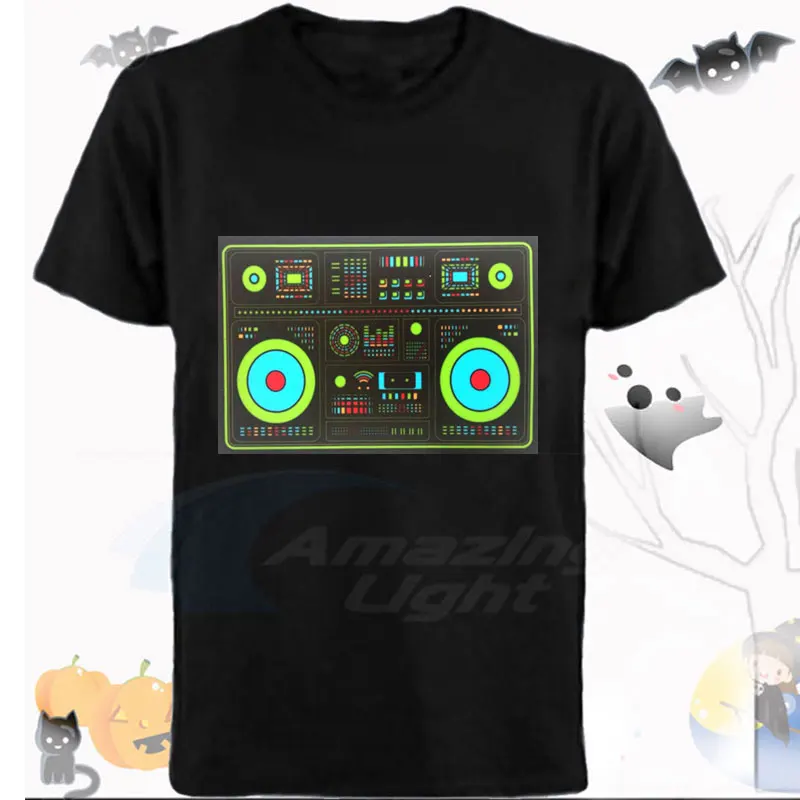 2023 Hot Sale Customzied El T-shirt Sound Activated Flashing Light T Shirt Light Up Down Music Party Suit Clothes Luminous Led