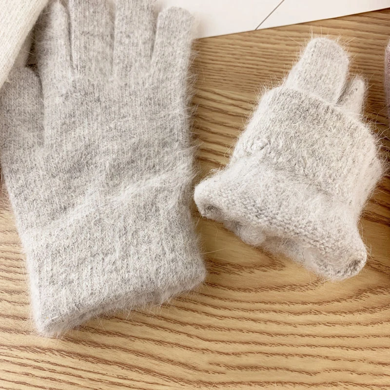 New Women Winter Keep Warm Plus Velvet Inside Thicken High Elasticity Female Cute Lovely Solid Soft Cycling Drive Mittens Gloves