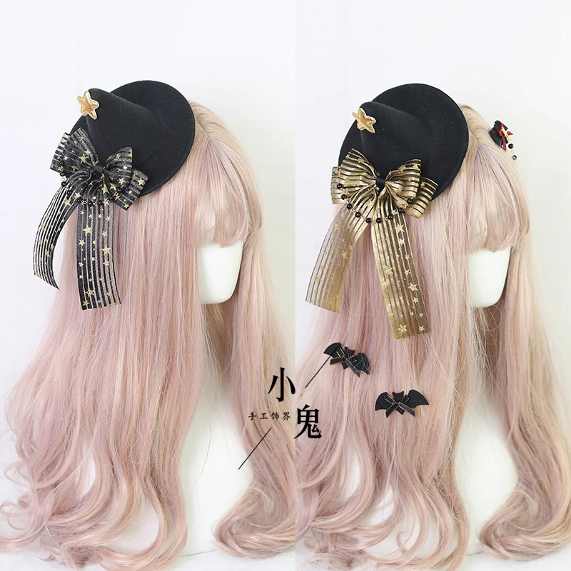 Handmade witch hat dark goth kills bow hairpin halloween lolita hard sister headdress KC hat