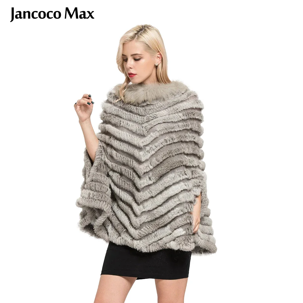 Jancoco Max+ New Real Rabbit Knitted Fur Poncho Winter Fashion Style Capes Female Party Shawl S7112