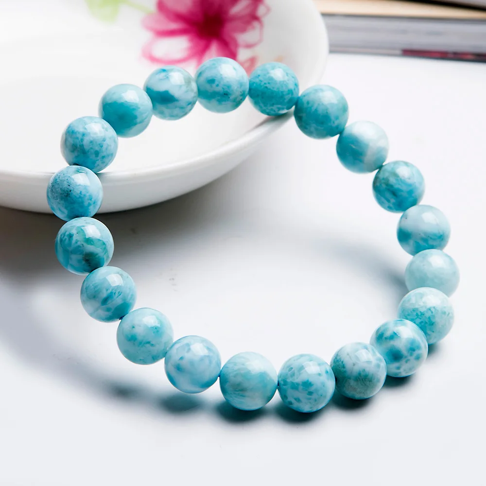 Natural Blue Larimar Round Bead Bracelet Water Pattern 7mm 8mm 9mm Crystal Stretch Larimar Bracelet Woman AAAAAA