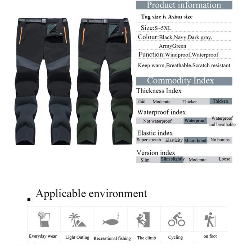 Мужские Водонепроницаемые Походные штаны, флисовые плотные уличные штаны, ветрозащитные теплые штаны для кемпинга, скалолазания, трекинга, охоты