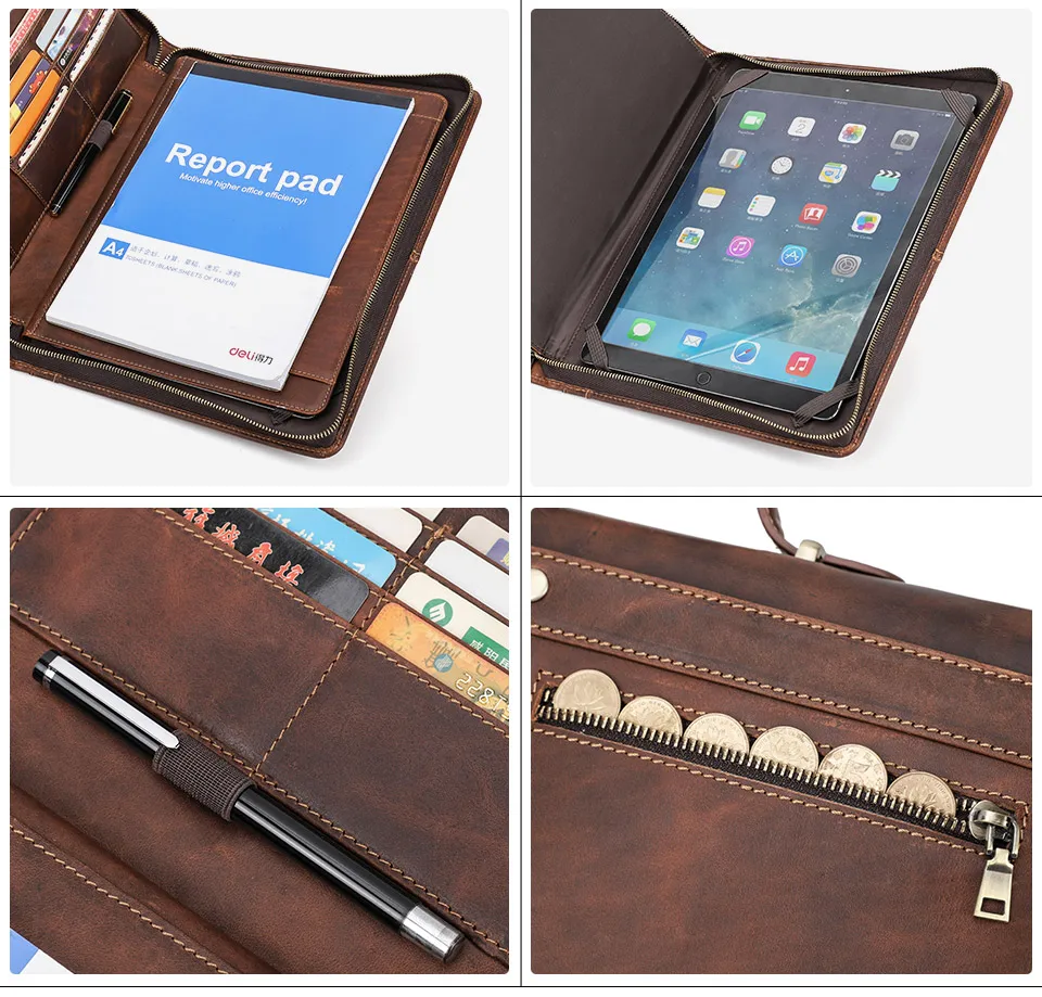 MacBook Pro Air 13 iPad Pro 13 12,9 Portfolio Datei Ordner Kuh Leder Cover Veranstalter Reise Business Office Dokument Aktentasche – Detail 18