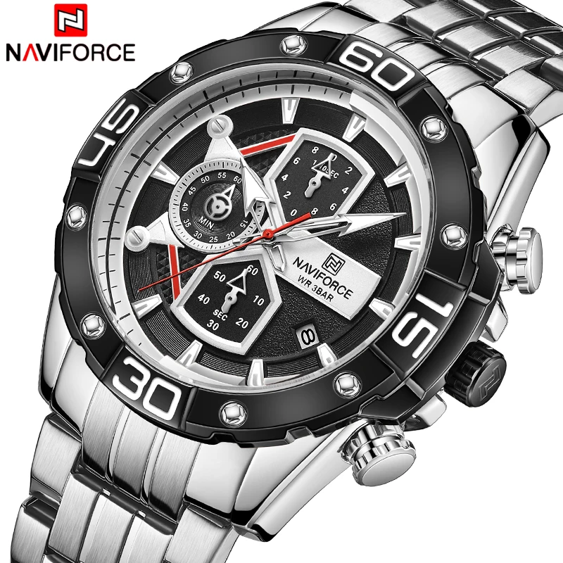 NAVIFORCE Men\'s Watches Top Luxury Brand Chronograph Fashion Sports Quartz Men Watch Stainless Steel Waterproof Male Clock