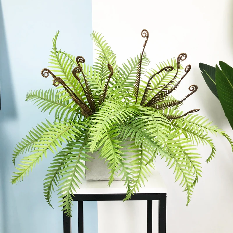 45cm 12 Leaves Artificial Fern Plants Tropical Palm Tree Fake Persia Handle Green Plastic Leaves For Home Living Room Balcony