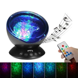 Lámpara de proyector de olas oceánicas con Control remoto, luz LED nocturna con 7 colores cambiantes, reproductor de música, para decoración de dormitorio y mesita de noche