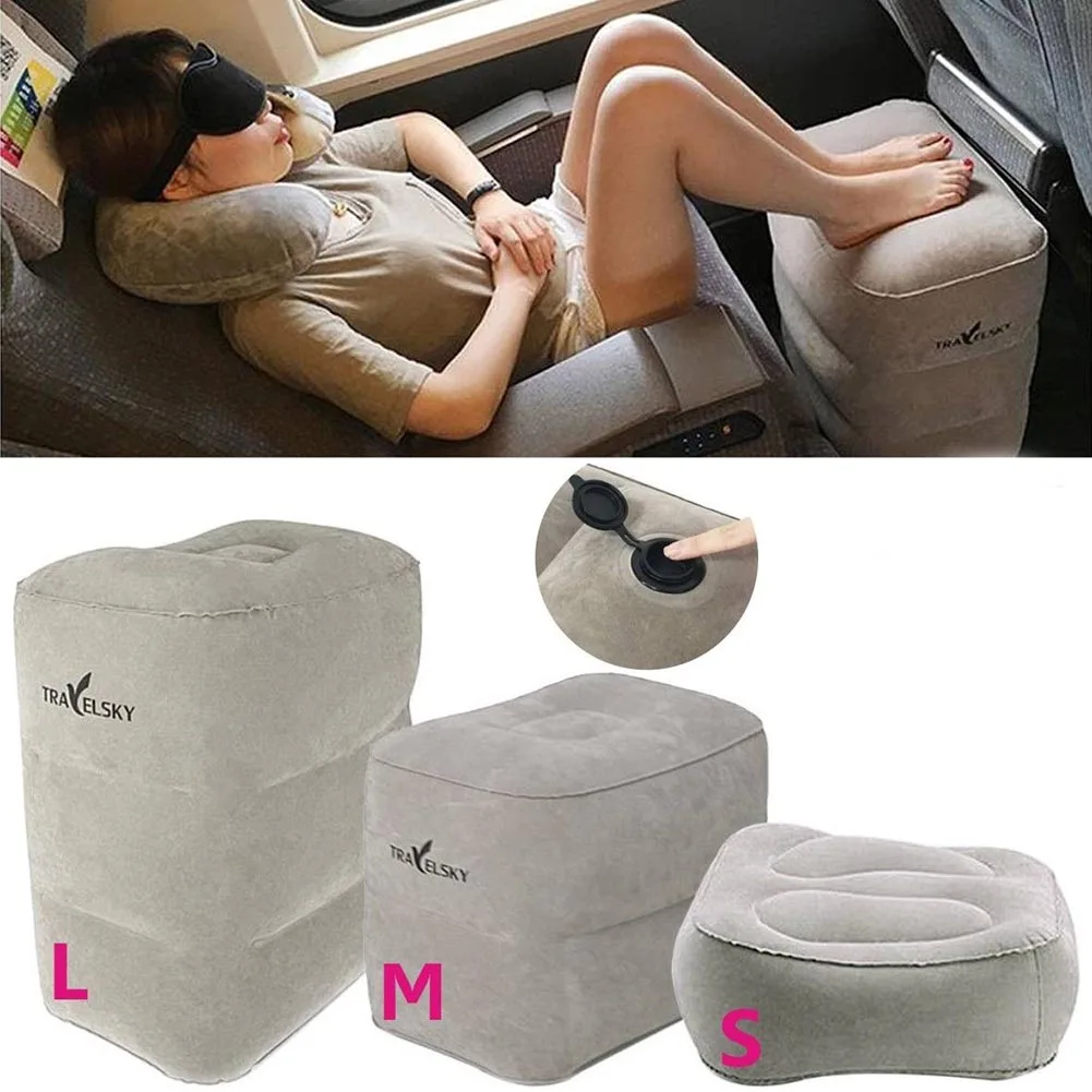 

1pcs Portable Pad Mat Footrest Pillow Home Outdoor Foot Relief Cushion PVC Gray Train Flight Travel Inflatable Foot Rest Pillows