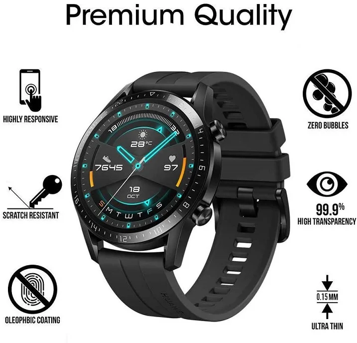 Película protetora para smartwatch soft, 3d, curvada, borda completa, proteção macia, para gt2, 46mm, gt 2, capa protetora de tela