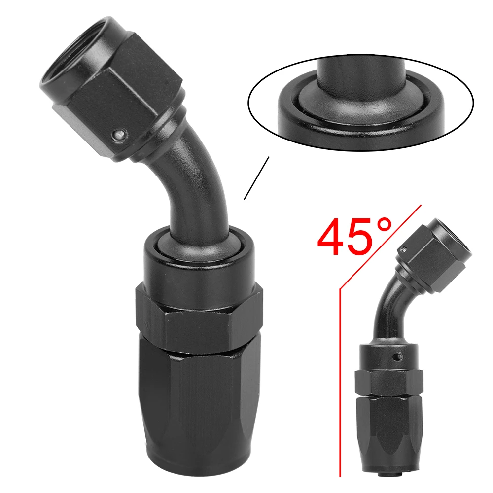 free ship AN6 FKM Fuel Swivel Hose Anoized Aluminum Straight Elbow 0 45 90 120 Degree Hose End Oil Fuel Reusable Fitting Black