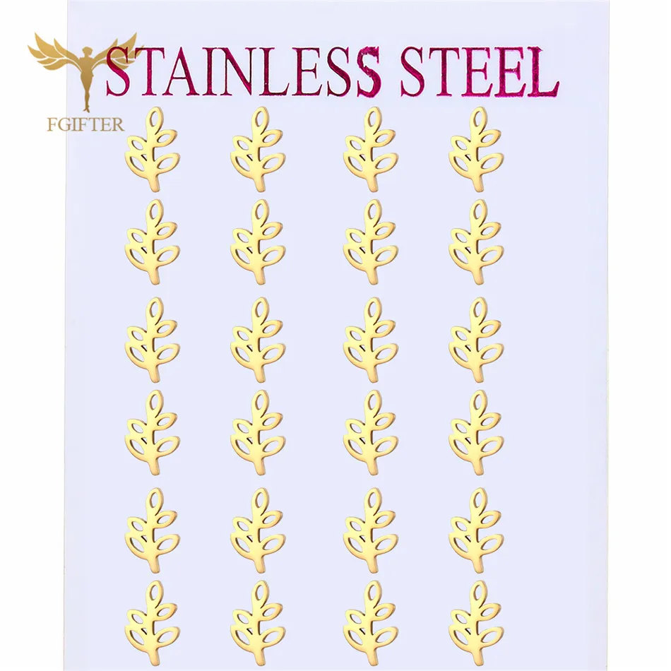 12 Pairs Lot Korean Fashion Leaf Stud Earrings Women Golden Stainless Steel Jewelry Earrings Set Wholesale Cheap for Resale Gift