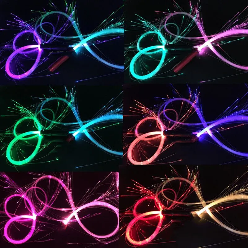 Fouets de breven Fibre Optique LED, Corde Flash, Lumière Super Brillante, Colorée, pour Boîte de Nuit, Bar, Balançoire, Jouet de ix