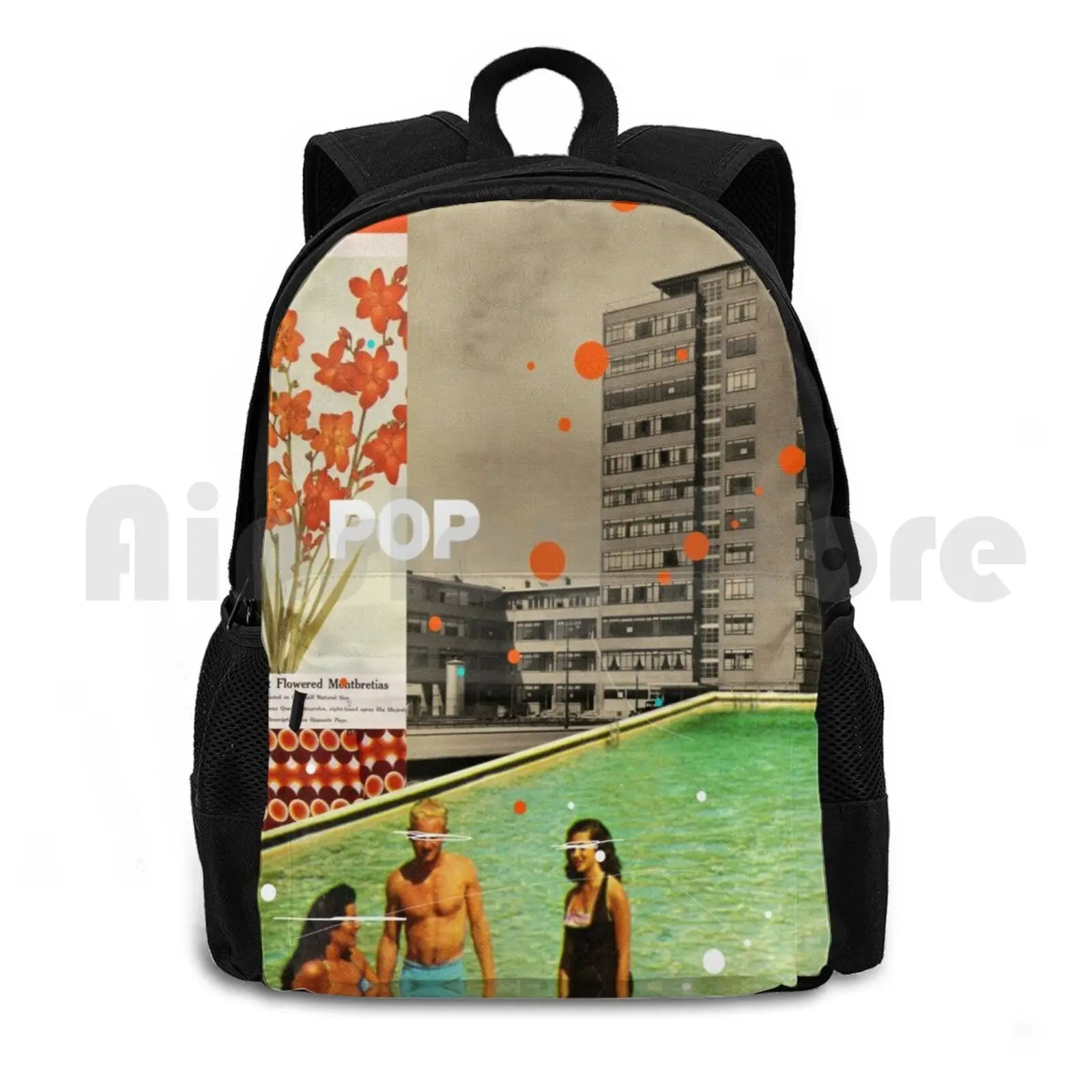 

Поп-рюкзак для походов на открытом воздухе спортивная сумка для верховой езды альпинизма Фрэнка моль винтажный коллаж Ретро сюрреалистичный цветочный бассейн красные оранжевые цветы