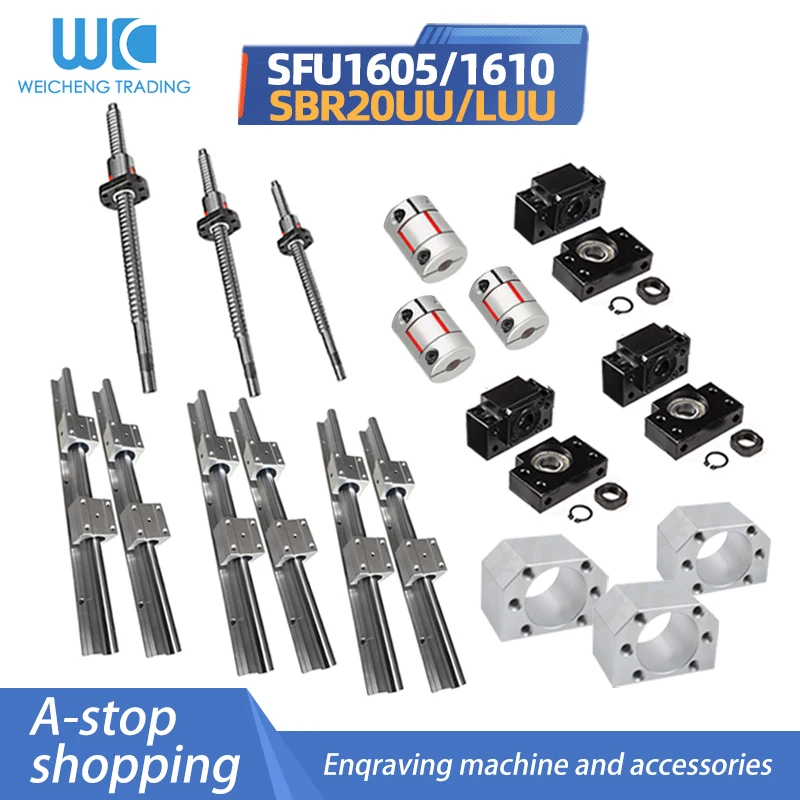 

6 set SBR20 Linear Guides Rails+Ballscrews RM1605 SFU1605 SFU1610 Ball Screws+BKBF12+Nut Housing + Couplers For CNC Parts