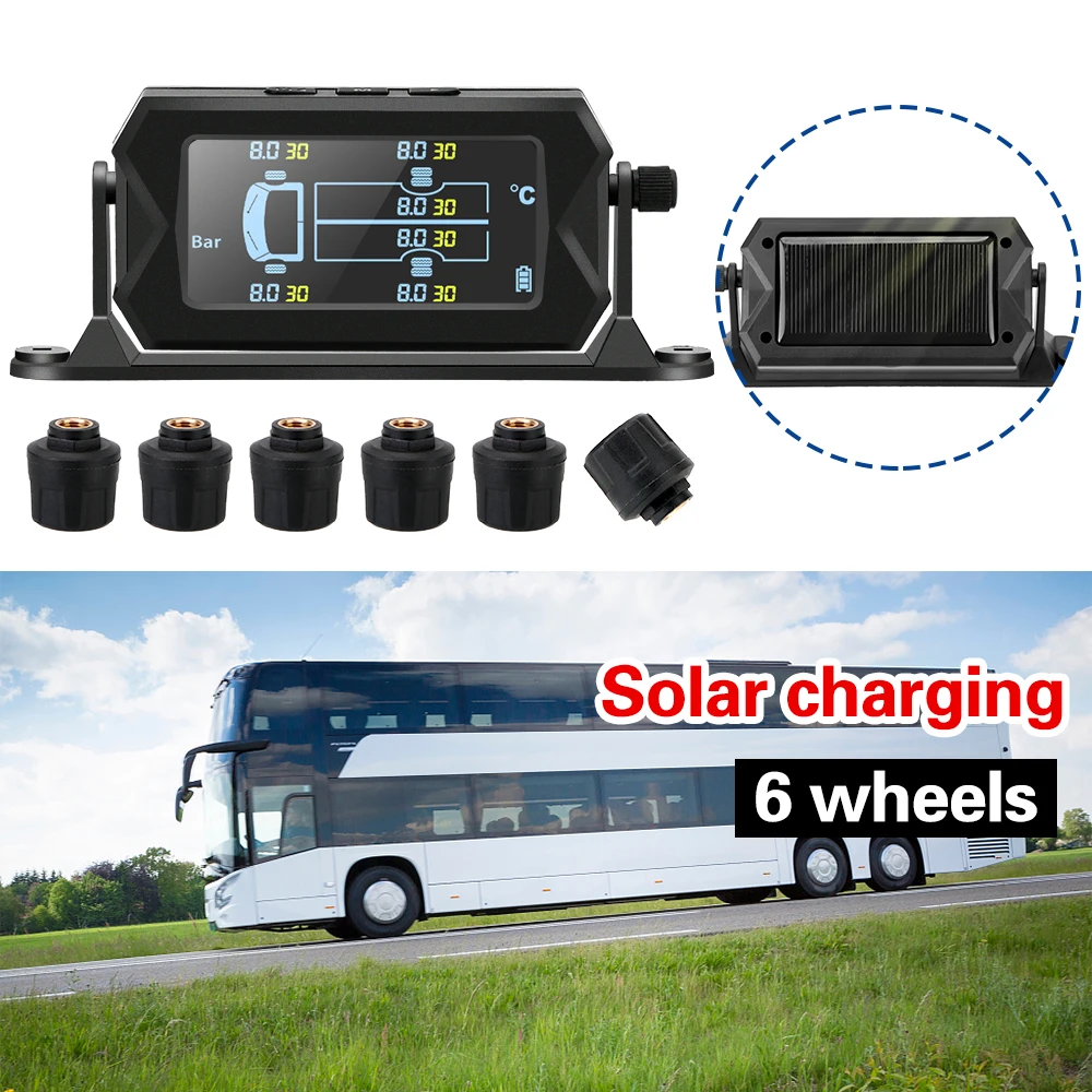 

Car RV Truck TPMS 180° Adjustable Bracket Tire Pressure Monitoring System with 6 External Sensors Waterproof Wireless Solar