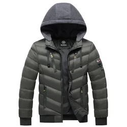 2021 Cotton-padded Jacket Men's Winter Hooded Jacket Solid Color Casual Plus Velvet Silk-like Cotton Jacket