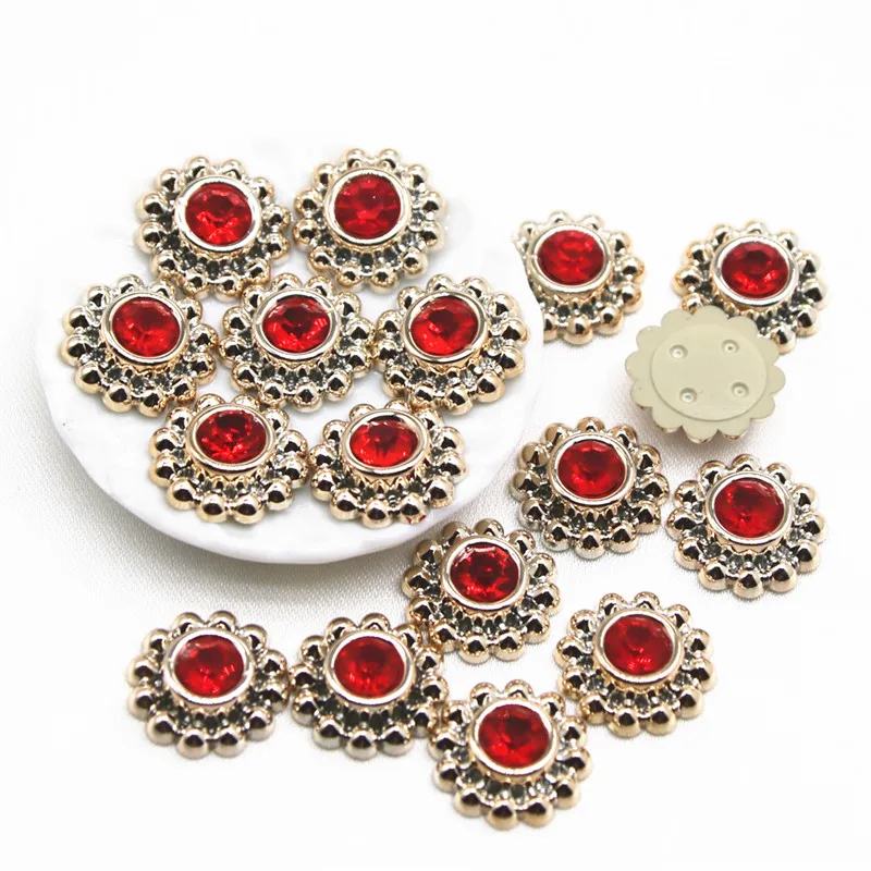 

50pcs 14mm Shiny Red Rhinestones Round Flower Buttons Home Garden Crafts Cabochon Scrapbooking DIY Accessories