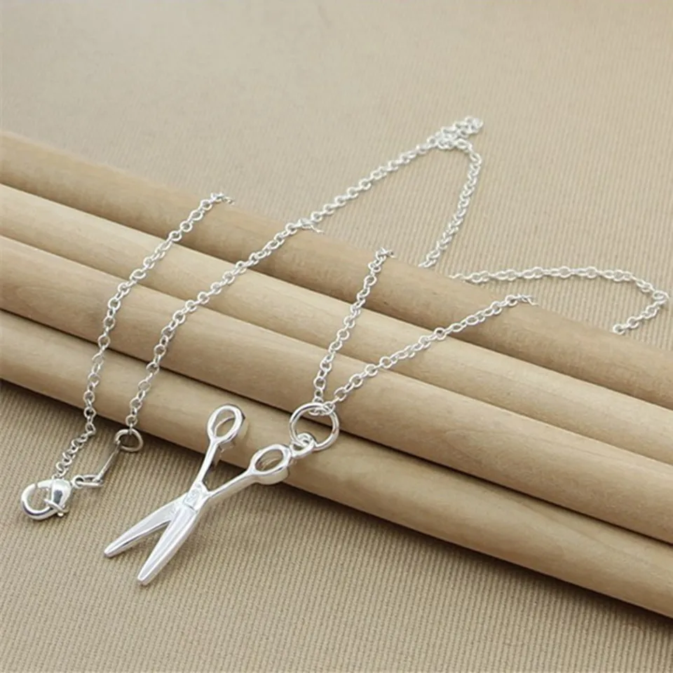 925 Sterling Silver Creative Scissor Pendants Necklace For Women Christmas Valentine Jewelry High Quality Fashion Party Gifts