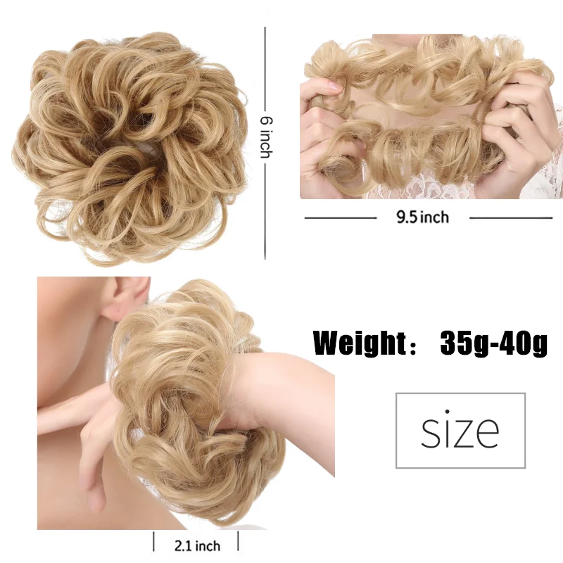 Synthetic Messy Bun Chignon Scrunchies, Wrap Curly Ponytail Hairpiece