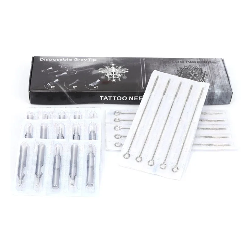 20pcs disposable sterile nozzle tip tube 3/5/7/9/11 RL and 316 stainless steel tattoo needles for tattoo machine gun ink cup gri