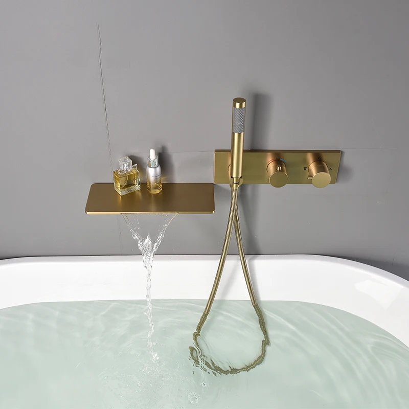 

Fashion Design All Brass Bathroom shower faucet set Wall Mounted Waterfall Bathtub faucet Cold hot water With Handheld shower