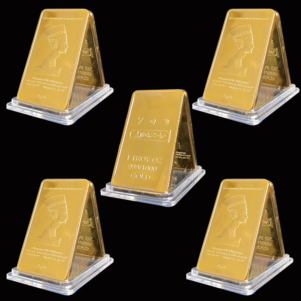 5PCS Gold Bullion Egypt Queen Cleopatra VII Philopator Pyramid 1 Troy OZ 999/1000 Gold Bars 50*28*3mm Coins Collectibles