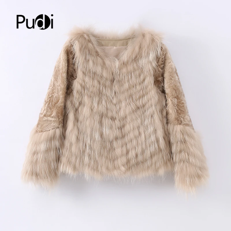 Pudi Women Real Fox Fur Coat Jacket Over Size Lady Female Fashion Winter Warm Lamb Fur Sweater Coats Parka Z21M19