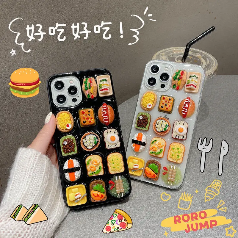 3D Cute Food Sushi Cartoon Case for Iphone 11 12pro 13 Promax Xsmax 8 Plus Soft Transparent Silicone Anti Fall Protective Cover