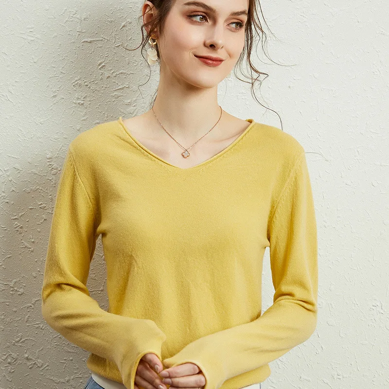 2021 stricken Tops Frauen Lose Pullover Geraffte Pullover Frühling Sommer Plain V Hals Büro Dame Jumper Casual Tragen Täglich Tragen HW-HM511