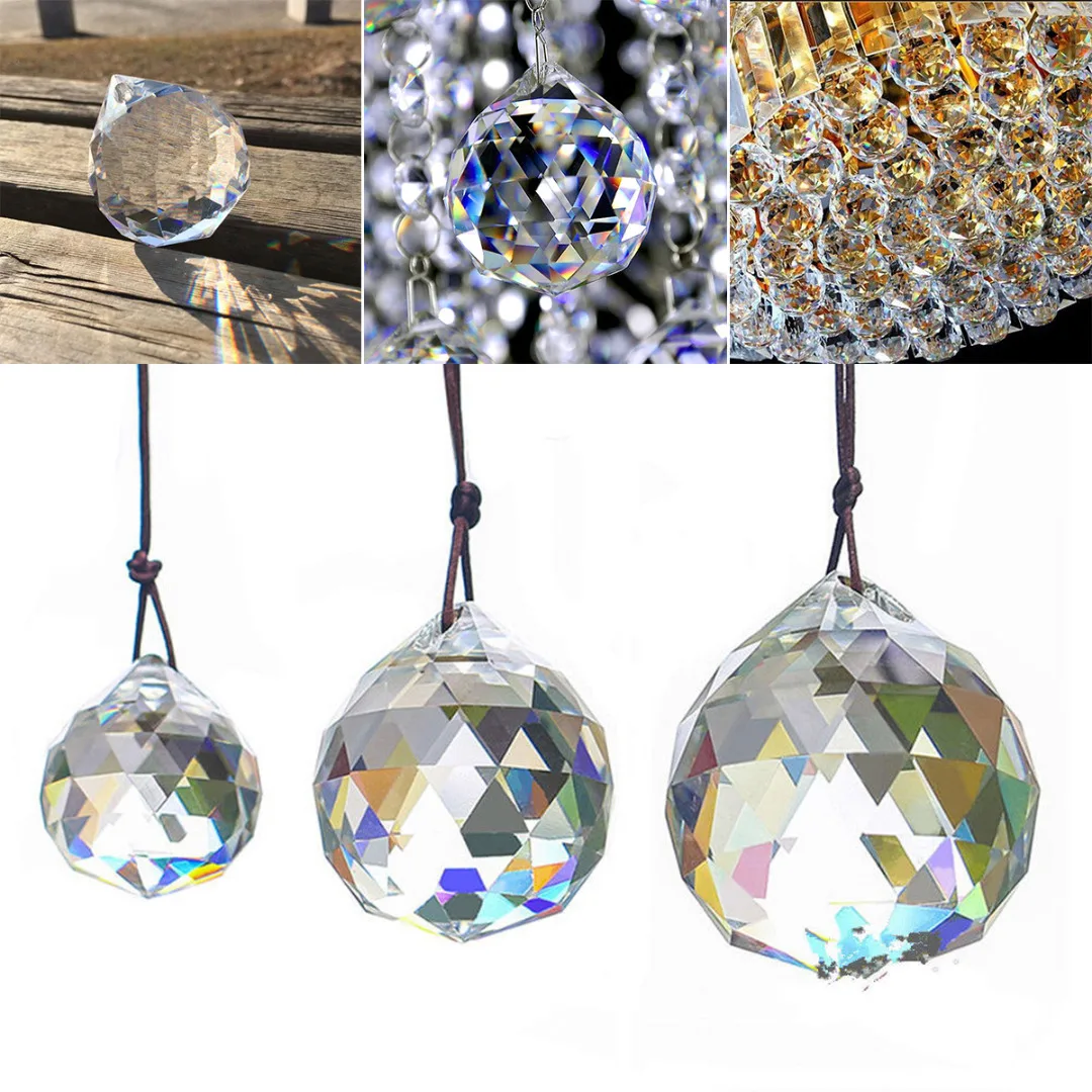 5 Size Clear Feng Shui Hanging Crystal Ball Sphere Prism Faceted Sun Catcher