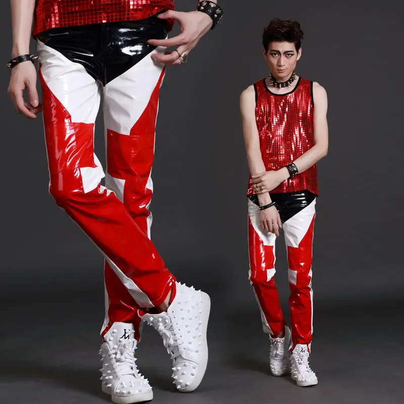 Nightclub Male Gogo Dancer Leather Pants Punk Singer Stage Costumes Bar Rock DJ Show Clothing Men\'s Hip Hop Street Wear DNV13878