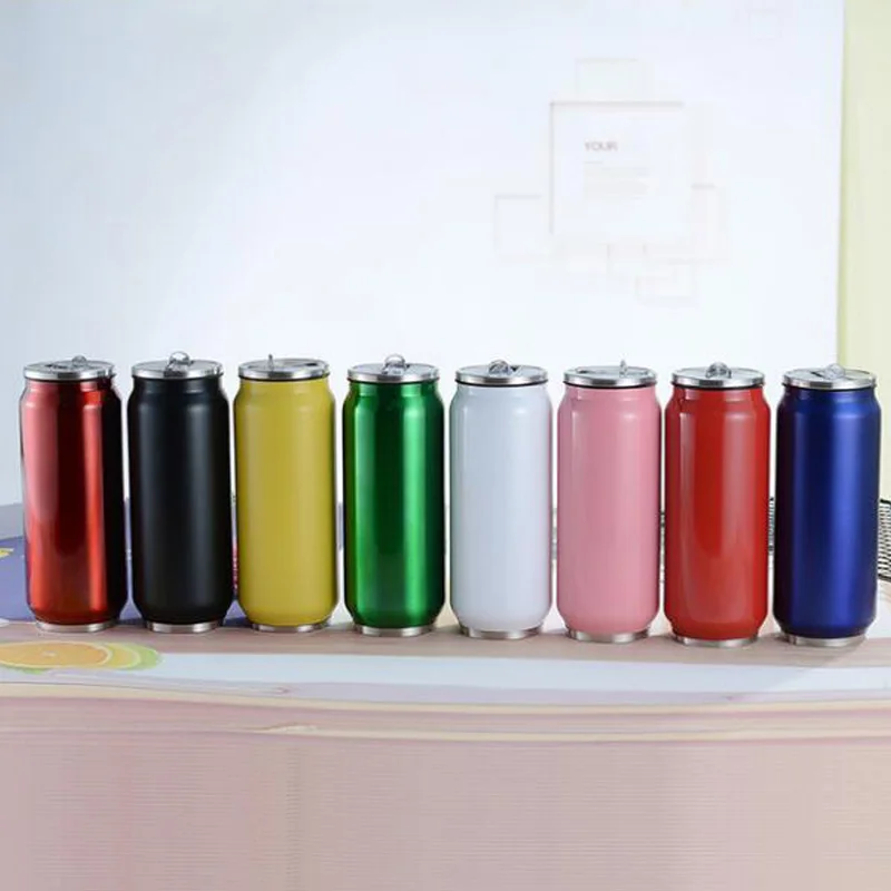 Fashion High Quality Beverage Can Hot Insulation With Straw Thermos Garrafa Termica Stainless Steel Water Bottle 300/500ml