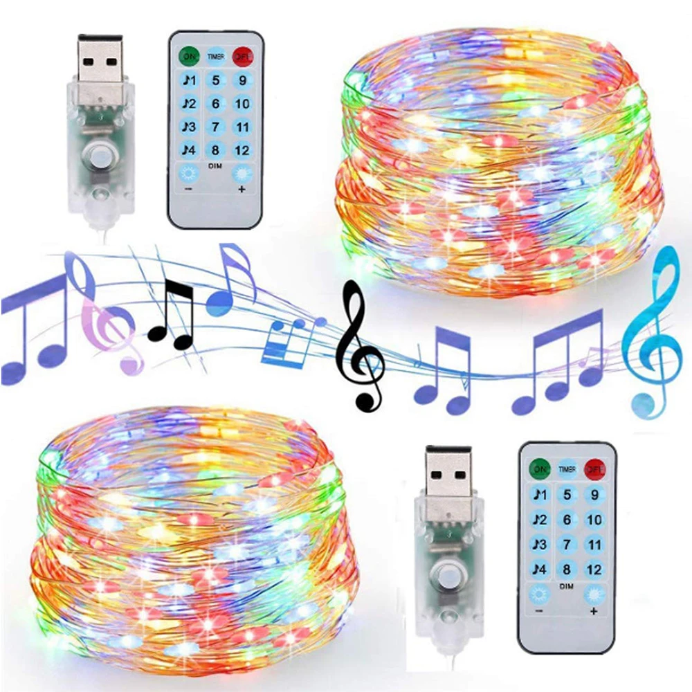 USB Operated Active Sound Copper Wire Led Lights String Fairy Remote Voice Control Wedding Light Outdoor Party Home Decoration