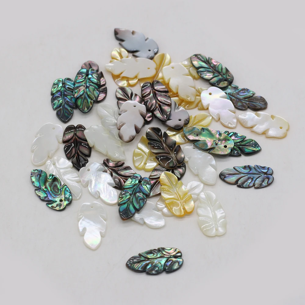 Natural Abalone Shell Beads Pendant Leaf-shaped Mother of Pearl Shell Charms for DIY Necklace Earring Jewelry Making Accessories view 2