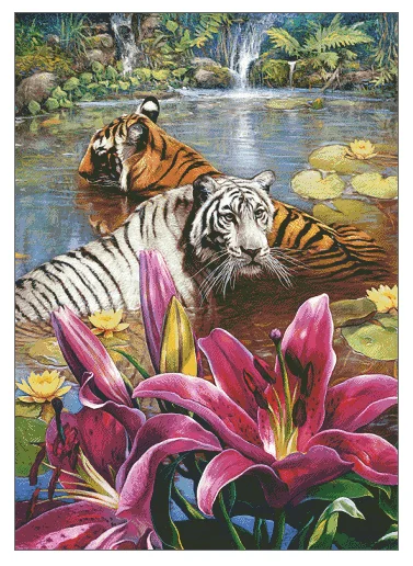 

Bathing Tiger flower Top Quality Cross Stitch Kits 14CT Unprinted Counted Sewing kit Embroidered Art Handmade Home Decor