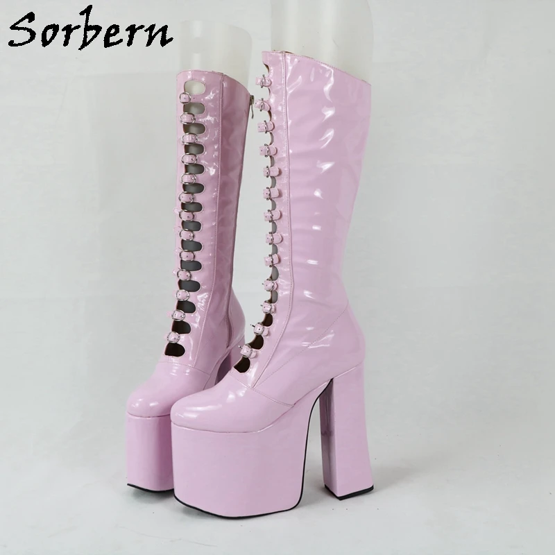 Sorbern Luxury Women Boots Chunky High Heel Round Toe Buckle Strap Front Platform Block Heel Round Toe Custom Multi Colors