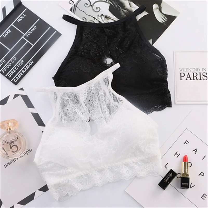 Sexy Women Hollow Out Crop Tops Solid Color Wide Shoulder Strap Beauty Back Lace Camisole Sexy Vest Camisole Crop Top Female